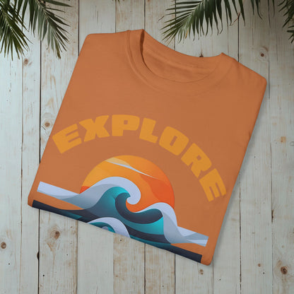 EXPLORE THE DEPTHS RETRO OCEAN SUNSET GARMENT-DYED TEE