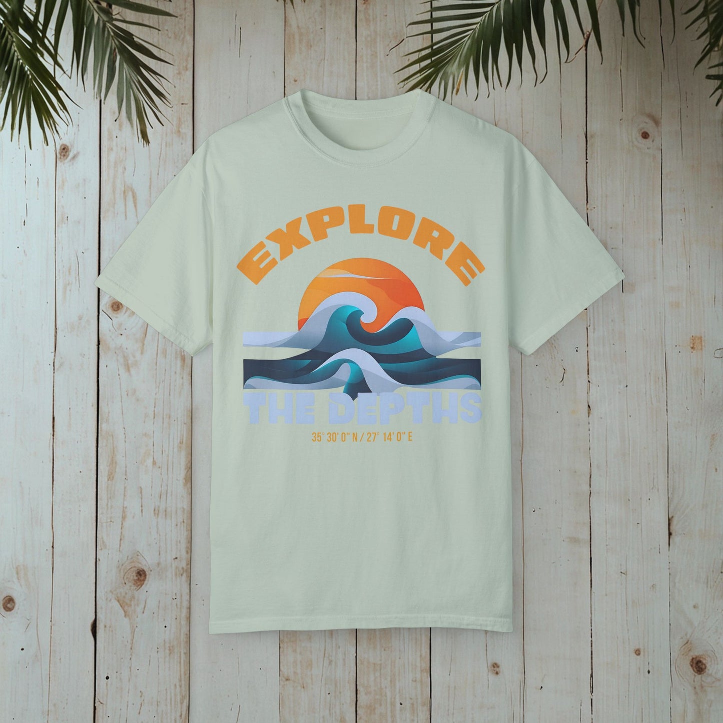 EXPLORE THE DEPTHS RETRO OCEAN SUNSET GARMENT-DYED TEE