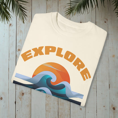 EXPLORE THE DEPTHS RETRO OCEAN SUNSET GARMENT-DYED TEE