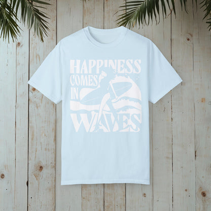 HAPPINESS COMES IN WAVES RETRO SURFERGIRL GARMENT-DYED TEE