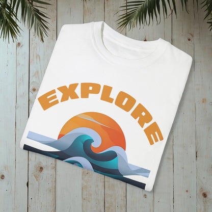 EXPLORE THE DEPTHS RETRO OCEAN SUNSET GARMENT-DYED TEE