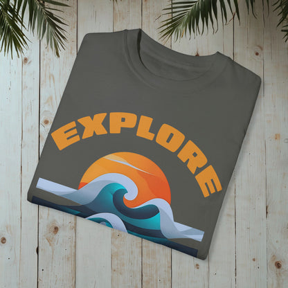 EXPLORE THE DEPTHS RETRO OCEAN SUNSET GARMENT-DYED TEE