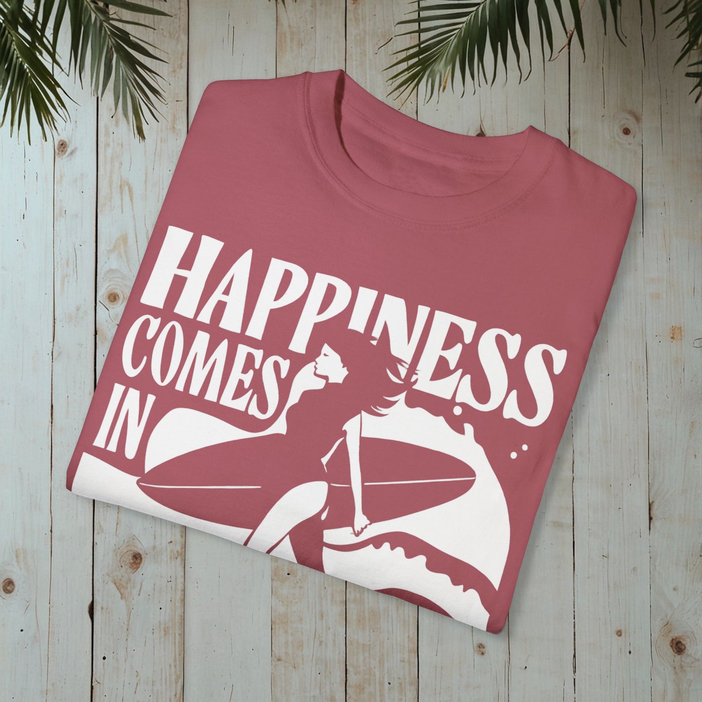 HAPPINESS COMES IN WAVES RETRO SURFERGIRL GARMENT-DYED TEE