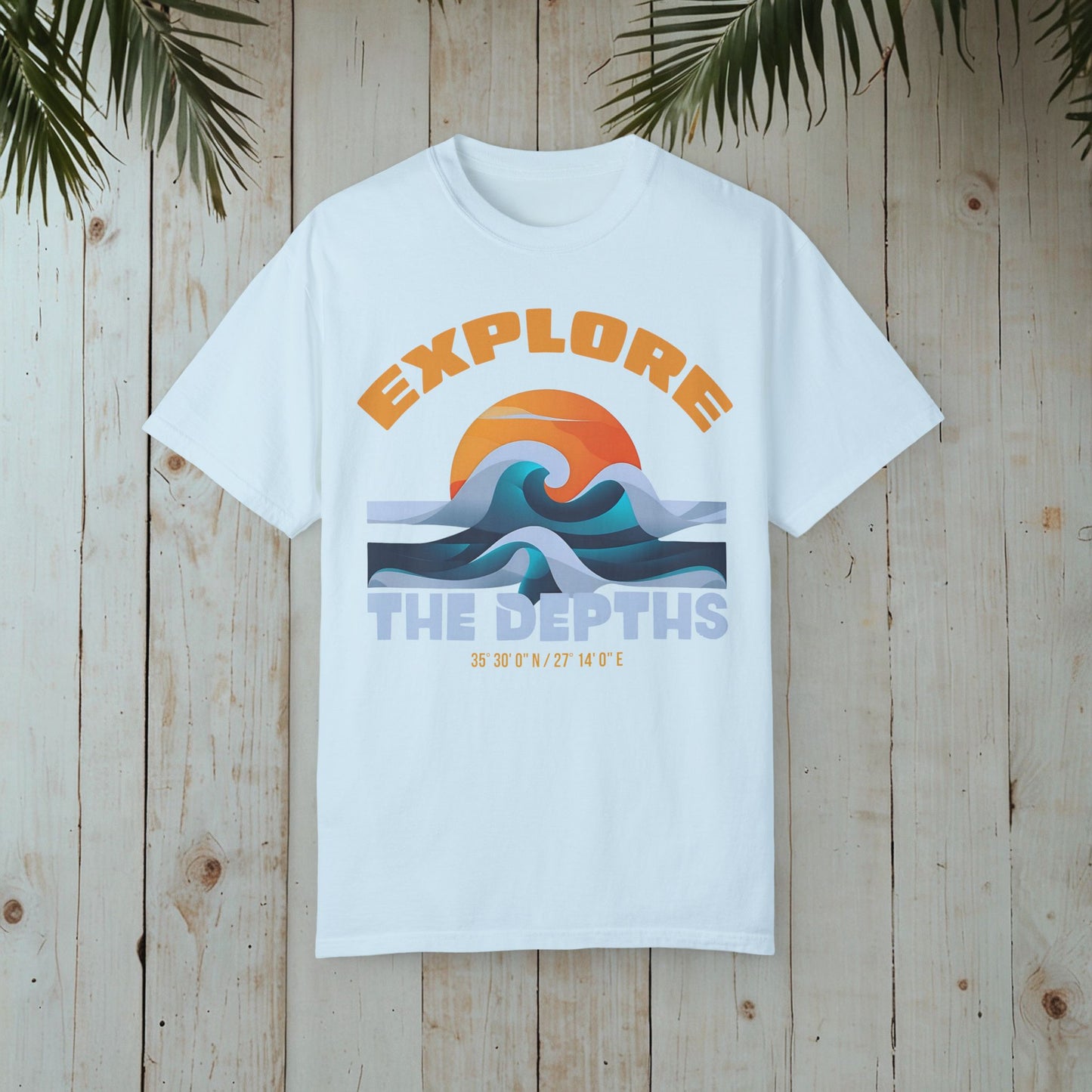 EXPLORE THE DEPTHS RETRO OCEAN SUNSET GARMENT-DYED TEE