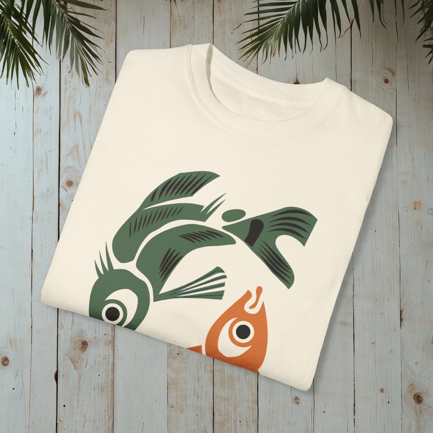 OCEANIC WOODBLOCK FISHES GARMENT-DYED TEE