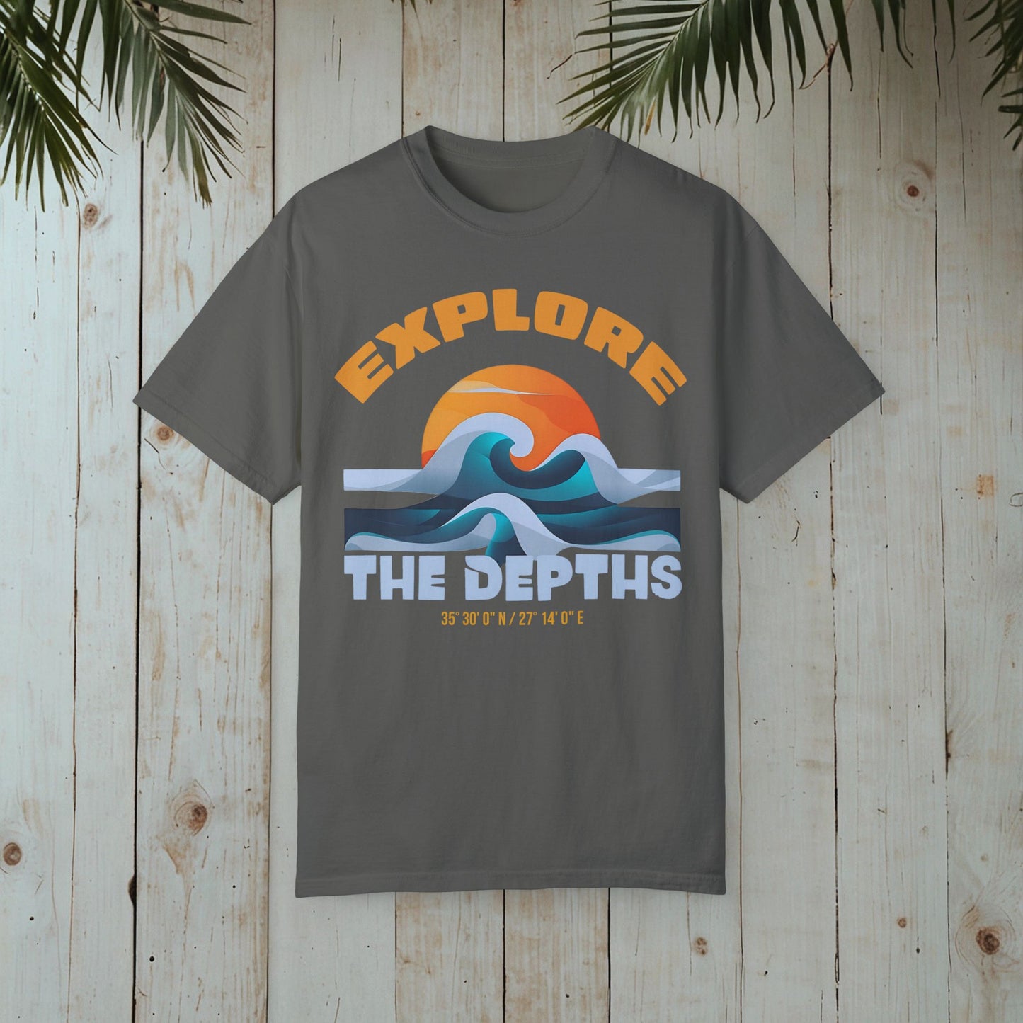 EXPLORE THE DEPTHS RETRO OCEAN SUNSET GARMENT-DYED TEE