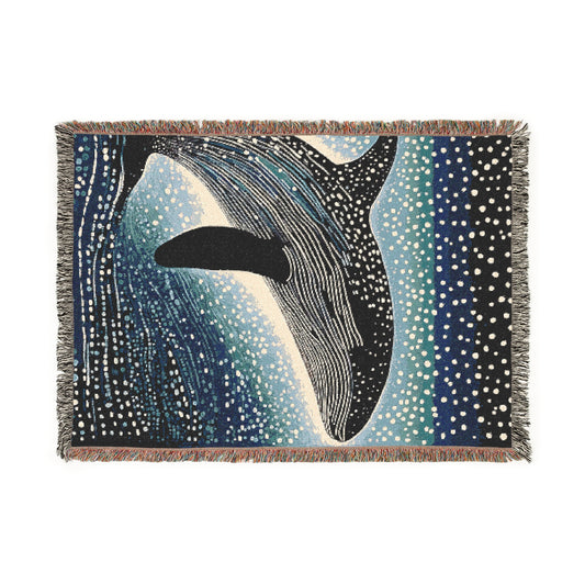 Night Whale Ocean Vintage Nautical, Beach House Blanket, Coastal Room Decor, Maritime Ocean Inspired WOVEN BLANKET