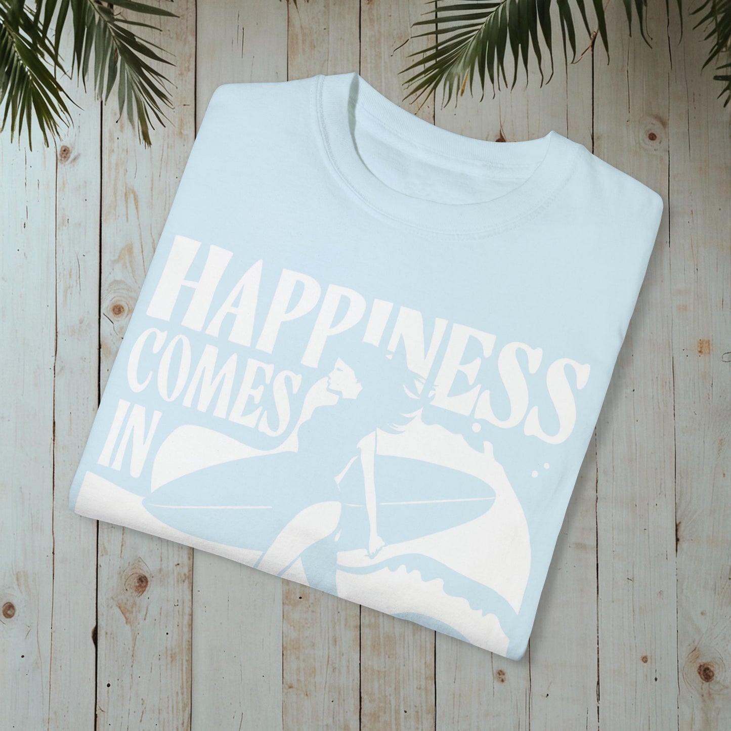 HAPPINESS COMES IN WAVES RETRO SURFERGIRL GARMENT-DYED TEE