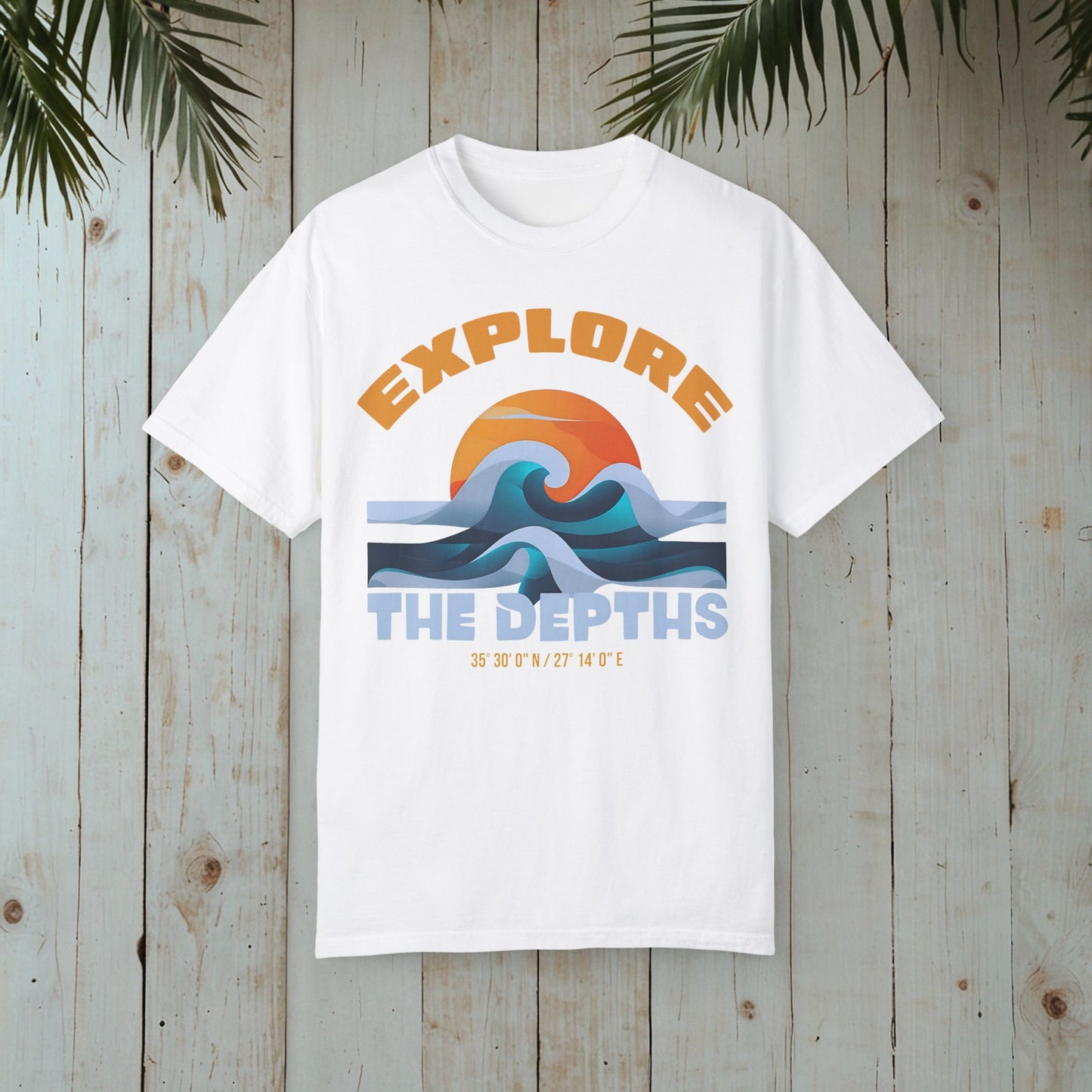 EXPLORE THE DEPTHS RETRO OCEAN SUNSET GARMENT-DYED TEE