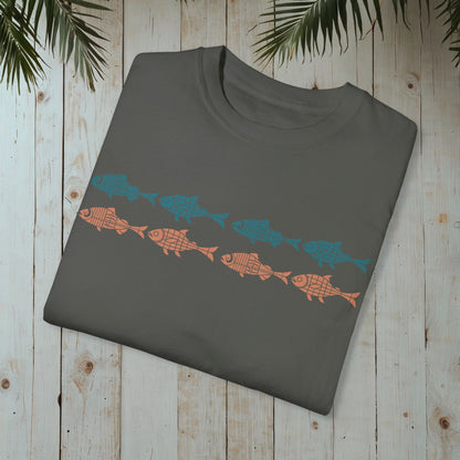 WOODBLOCK FISH PARADE GARMENT-DYED TEE