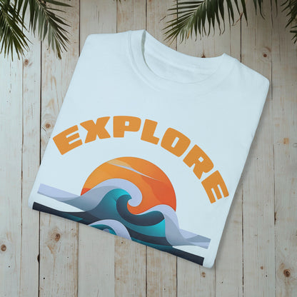 EXPLORE THE DEPTHS RETRO OCEAN SUNSET GARMENT-DYED TEE