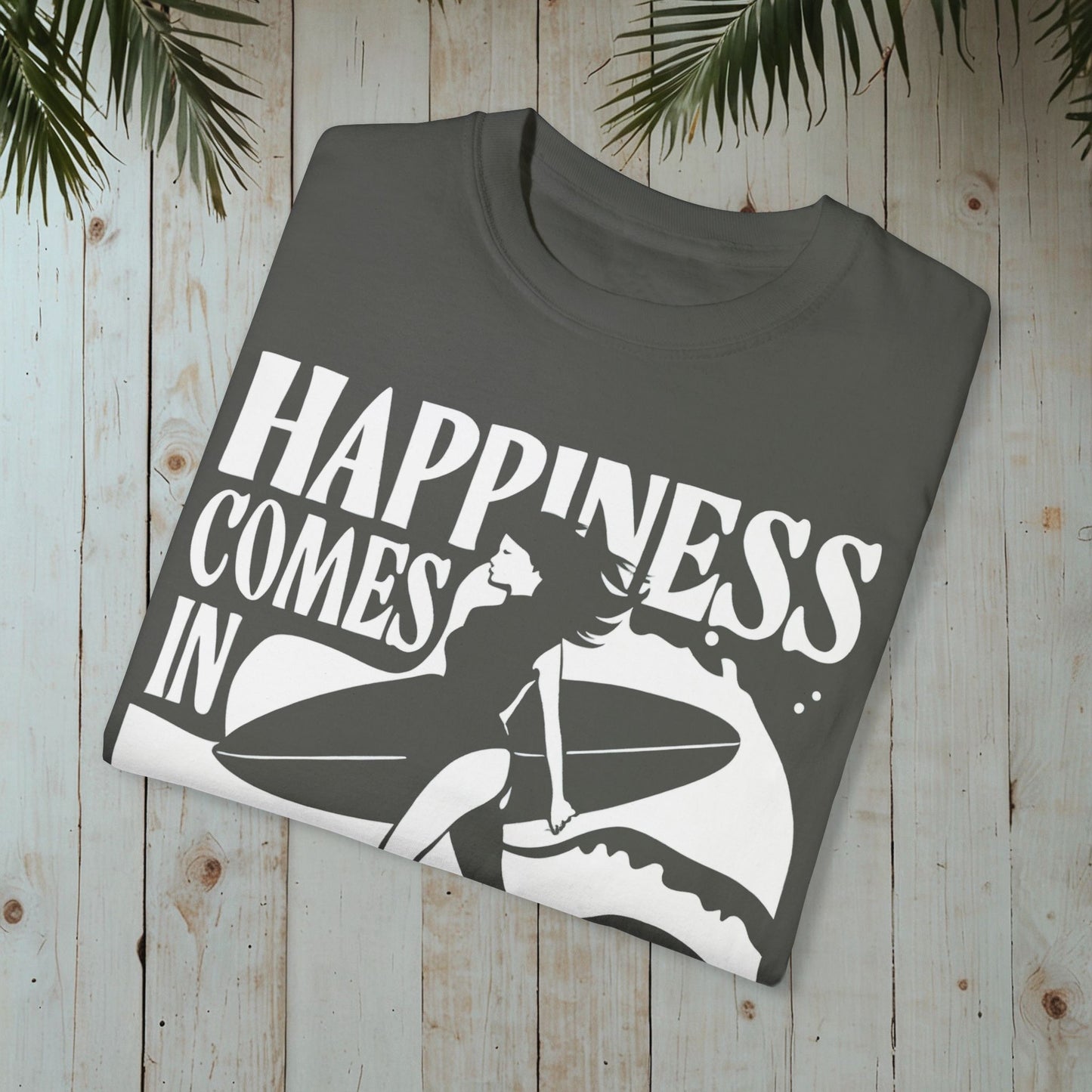 HAPPINESS COMES IN WAVES RETRO SURFERGIRL GARMENT-DYED TEE