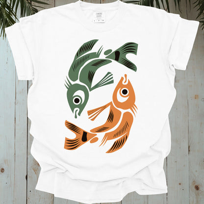 OCEANIC WOODBLOCK FISHES GARMENT-DYED TEE