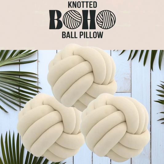 Knotted Boho Ball Pillow - SET OF 3 Medium Beige