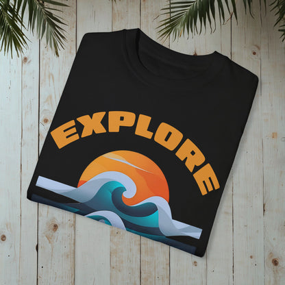 EXPLORE THE DEPTHS RETRO OCEAN SUNSET GARMENT-DYED TEE