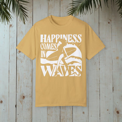 HAPPINESS COMES IN WAVES RETRO SURFERGIRL GARMENT-DYED TEE