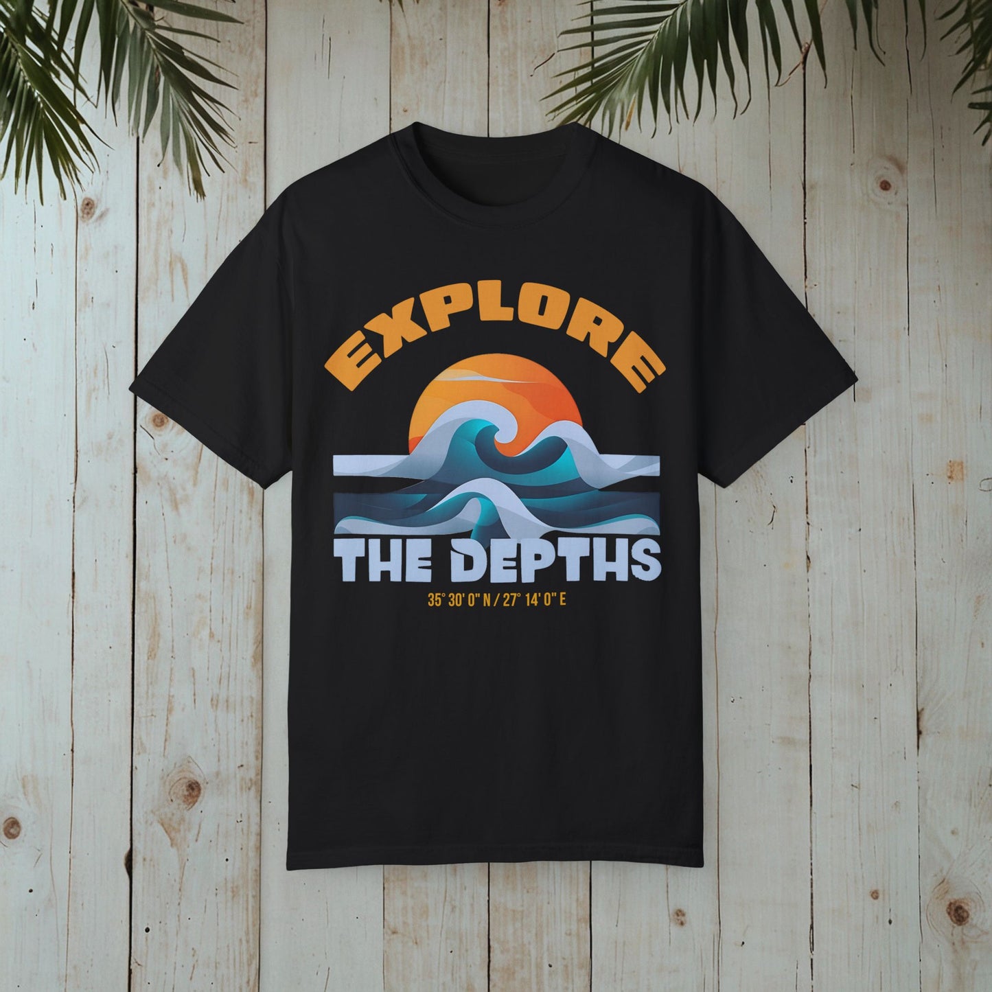 EXPLORE THE DEPTHS RETRO OCEAN SUNSET GARMENT-DYED TEE