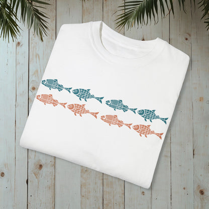 WOODBLOCK FISH PARADE GARMENT-DYED TEE