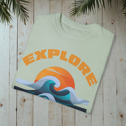 EXPLORE THE DEPTHS RETRO OCEAN SUNSET GARMENT-DYED TEE