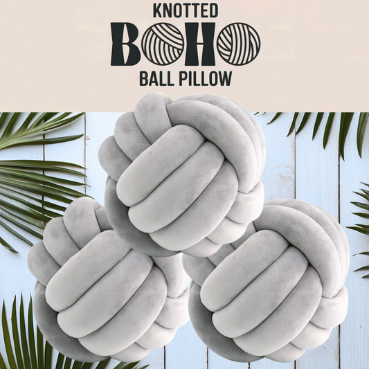 Knotted Boho Ball Pillow - SET OF 3 Medium Light Grey