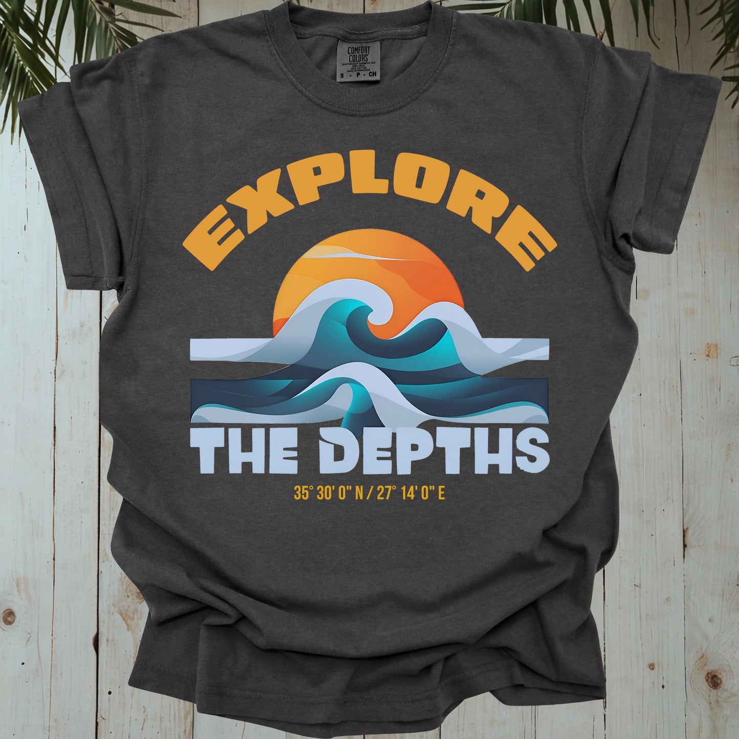 EXPLORE THE DEPTHS RETRO OCEAN SUNSET GARMENT-DYED TEE