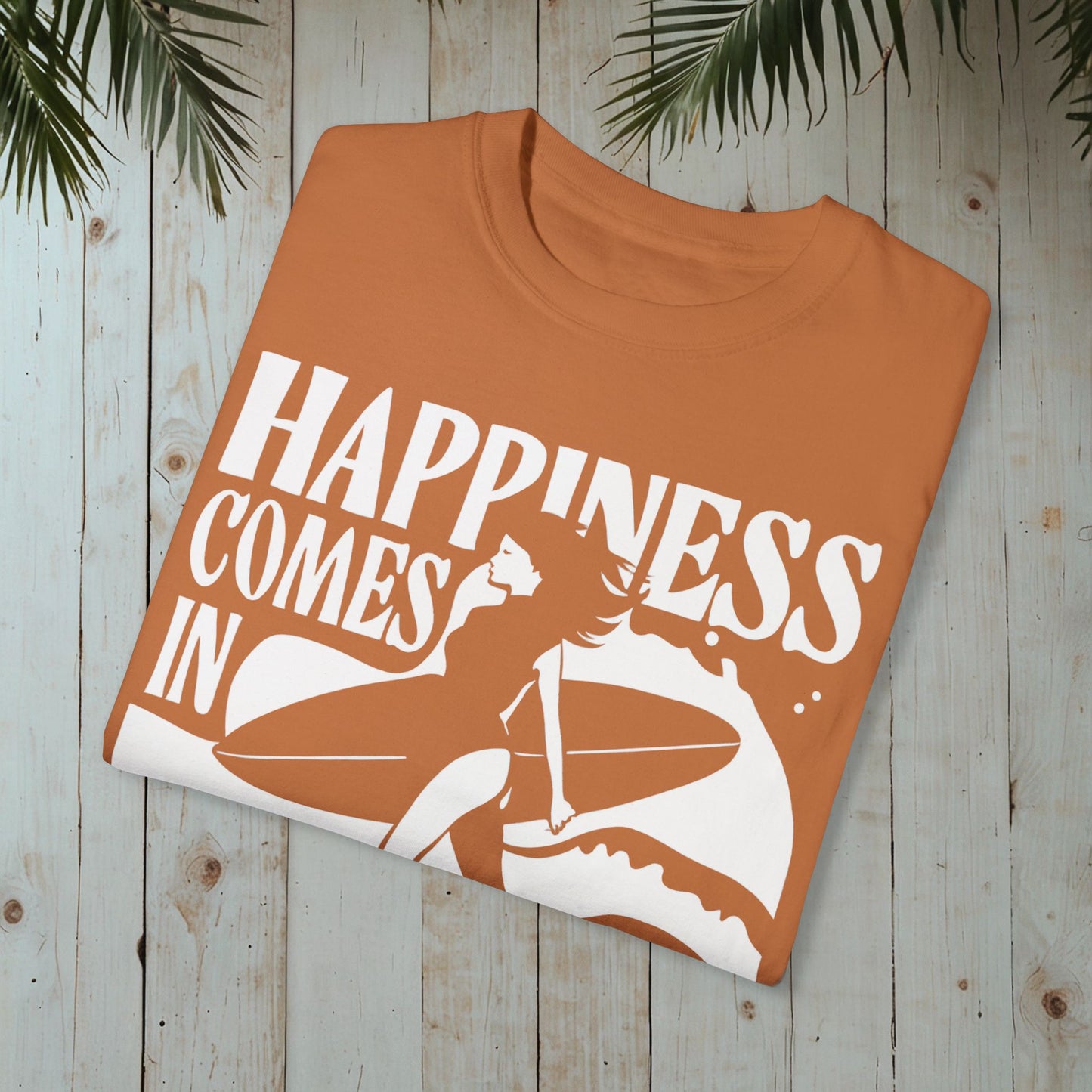 HAPPINESS COMES IN WAVES RETRO SURFERGIRL GARMENT-DYED TEE