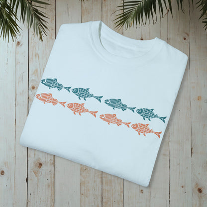 WOODBLOCK FISH PARADE GARMENT-DYED TEE