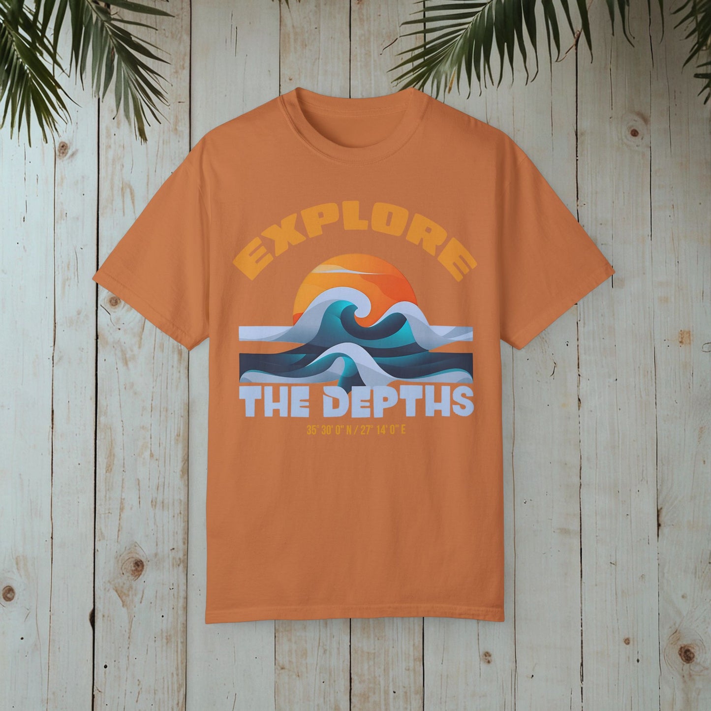 EXPLORE THE DEPTHS RETRO OCEAN SUNSET GARMENT-DYED TEE