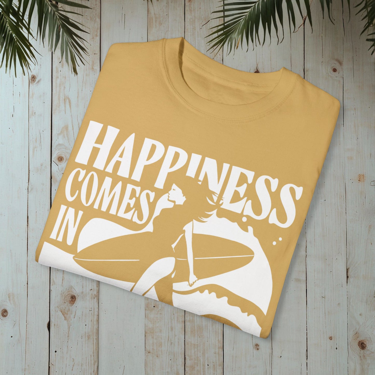 HAPPINESS COMES IN WAVES RETRO SURFERGIRL GARMENT-DYED TEE