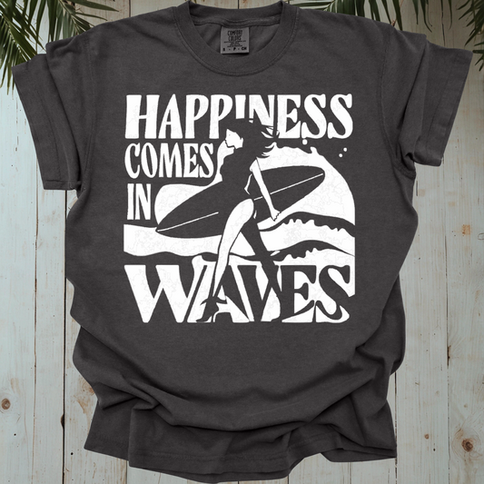 HAPPINESS COMES IN WAVES RETRO SURFERGIRL GARMENT-DYED TEE