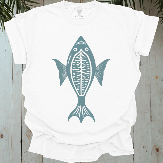 FISH WOODBLOCK RETRO GARMENT-DYED TEE