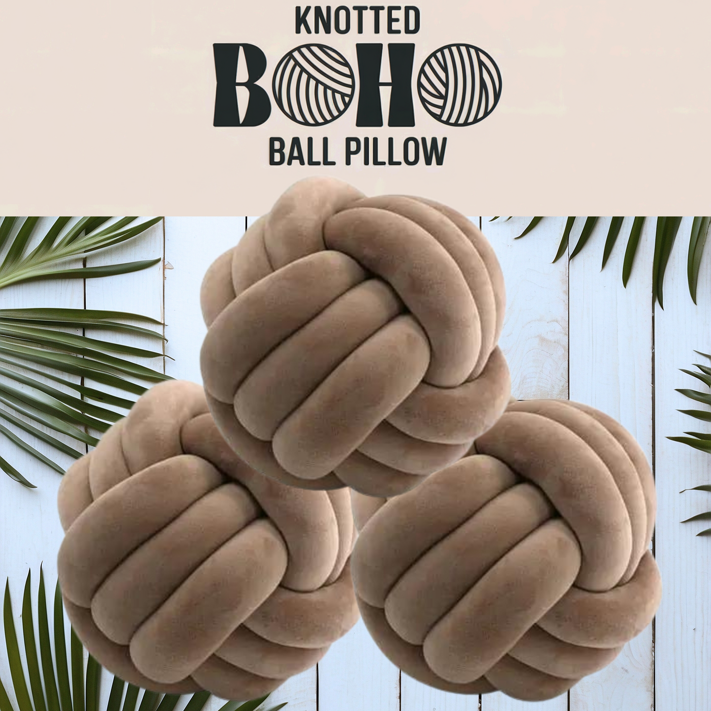 Knotted Boho Ball Pillow - SET OF 3 Medium Coffee