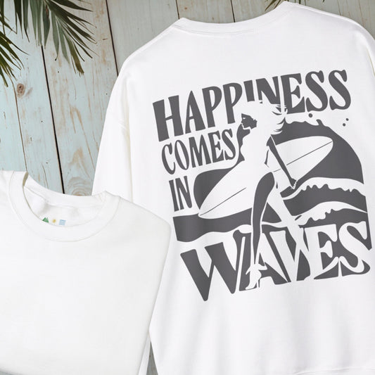 HAPPINESS COMES IN WAVES SURFER Heavy Blend™ Crewneck Sweatshirt